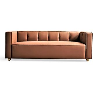 Velvet Sofa With Tufted Low Back Design, Elegant 3 Seater Couch