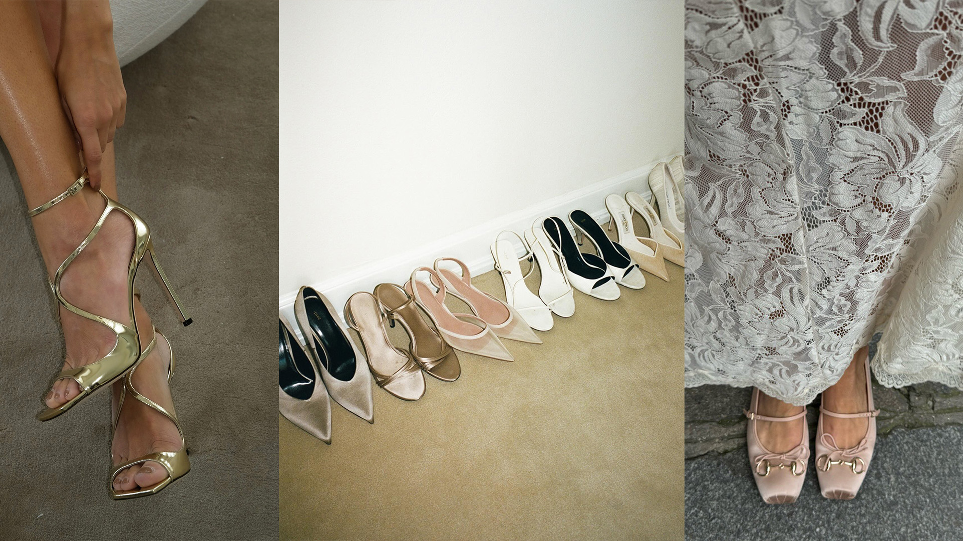 Collage of bridal shoes.