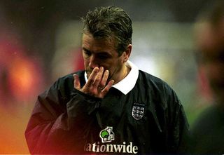 A dejected England manager Kevin Keegan after lossing one-nil to Germany during the match between England and Germany in the European Group Nine World Cup Qualifier at Wembley Stadium, London.