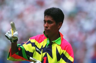 Jorge Campos in action for Mexico at the 1994 World Cup.