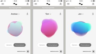 I diversi profili sonori rappresentati graficamente nell'app di Nuraphone 