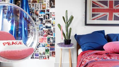 Teenagers bedroom with bubble swing chair