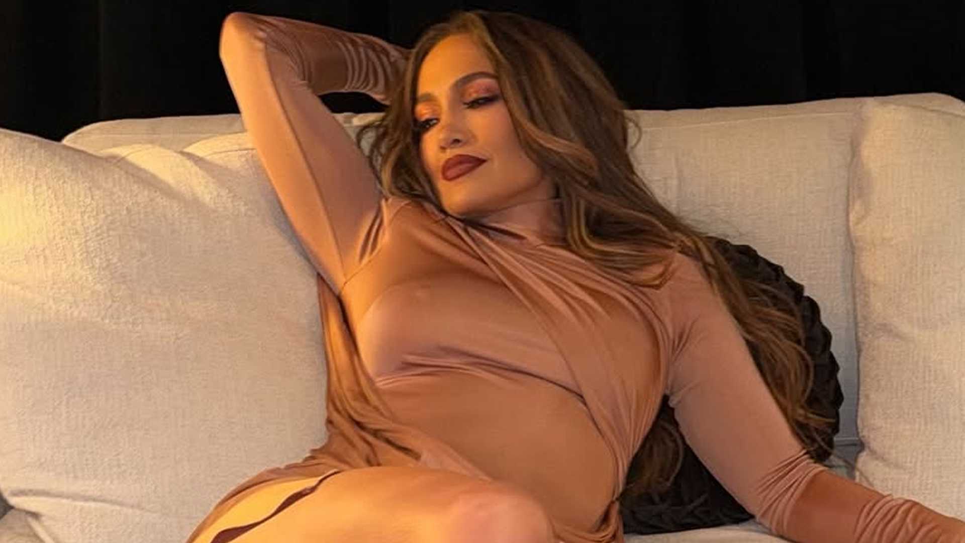 Jennifer Lopez wore a micro-mini, nude-colored dress after her Las Vegas show
