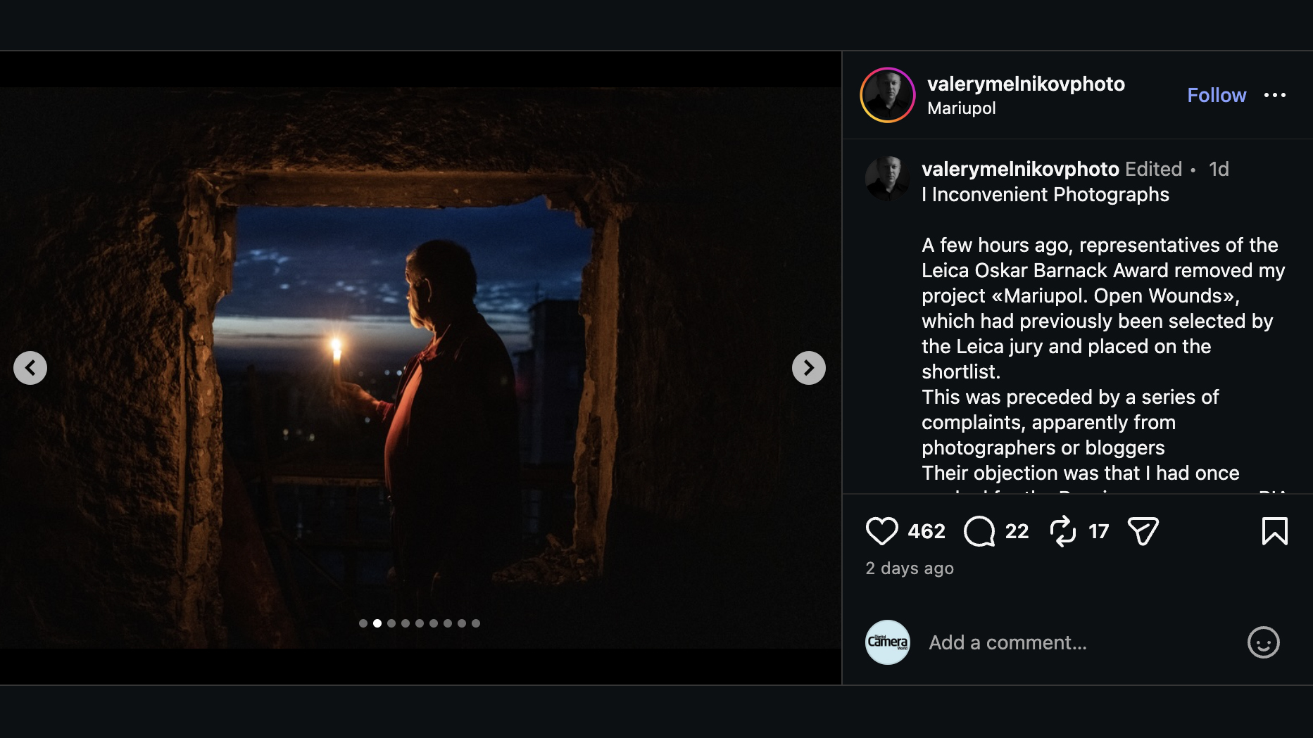 Instagram post by Valery Melnikov on being removed from LOBA 2026
