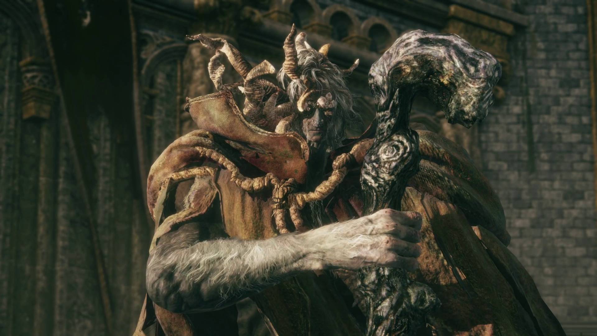 Elden Ring Margit the Fell Omen boss standing on fort battlements with staff in front of chest