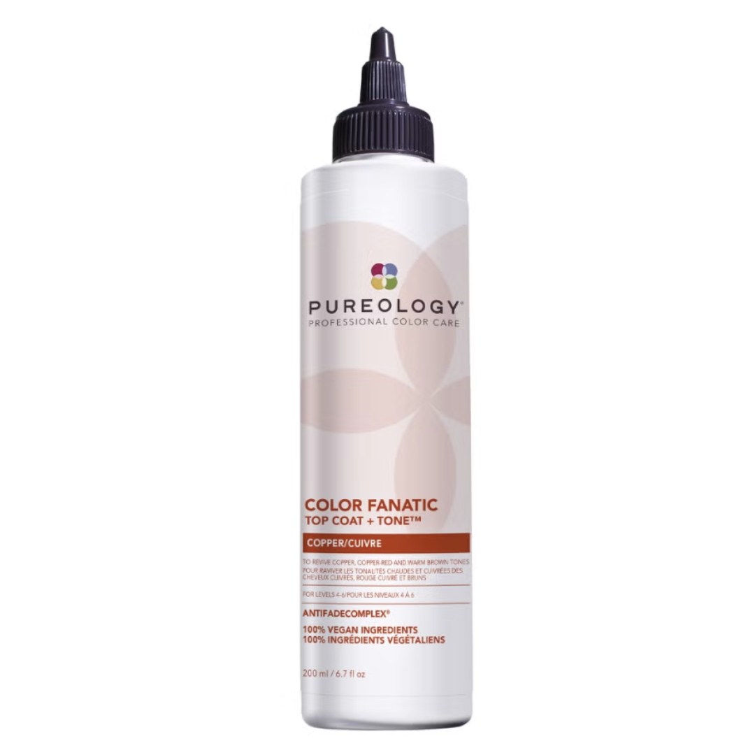 A product shot of the Pureology Color Fanatic Top Coat + Tone Glaze Copper, on a white background