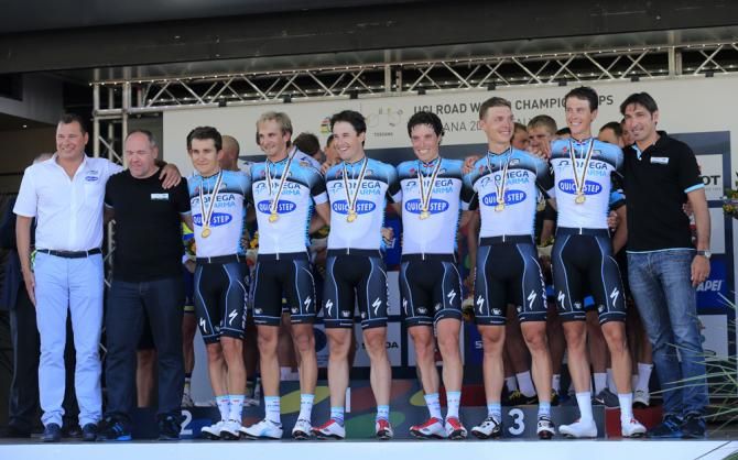 Omega Pharma Quickstep on the top step of the podium