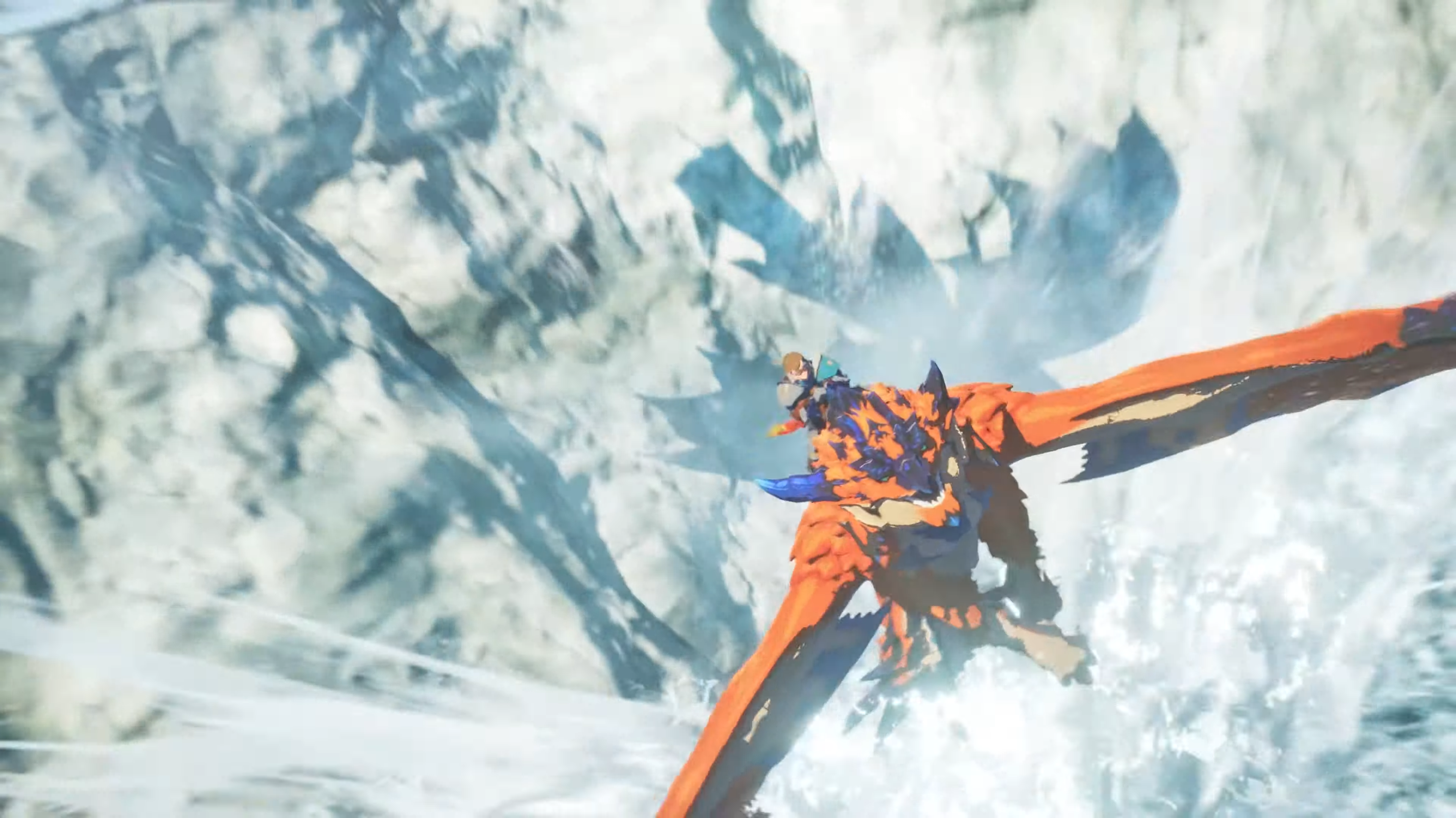 Monster Hunter Stories 3 screenshot showing a rider on a rathalos 