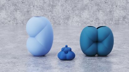 Voluptuous blue vases by Bohinc on textured grey background