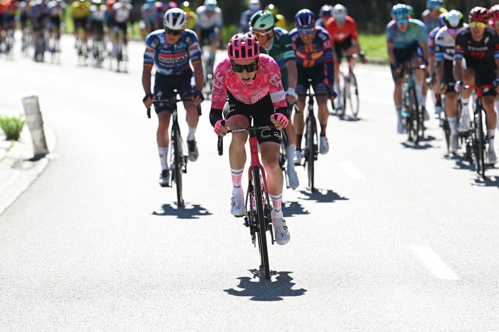 NICE FRANCE MARCH 16 Neilson Powless of The United States and Team EF EducationEasypost competes during the 83rd Paris Nice 2025 Stage 8 a 119km stage from Nice to Nice UCIWT on March 16 2025 in Nice France Photo by Dario BelingheriGetty Images