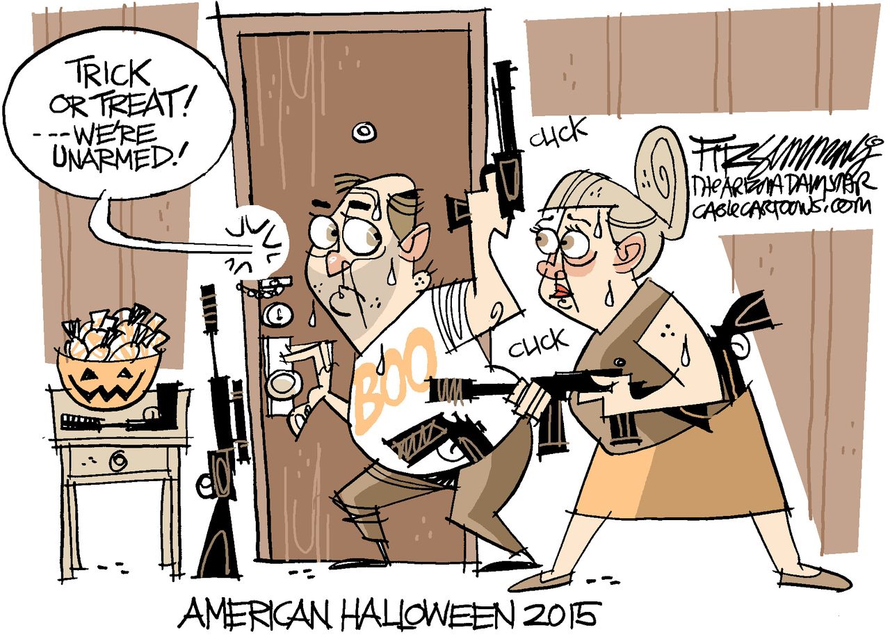 Editorial cartoon U.S. Guns Halloween