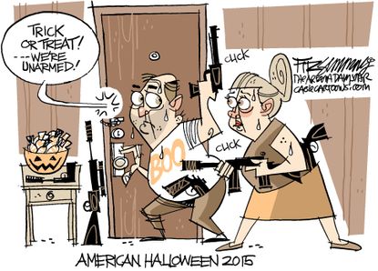 Editorial cartoon U.S. Guns Halloween