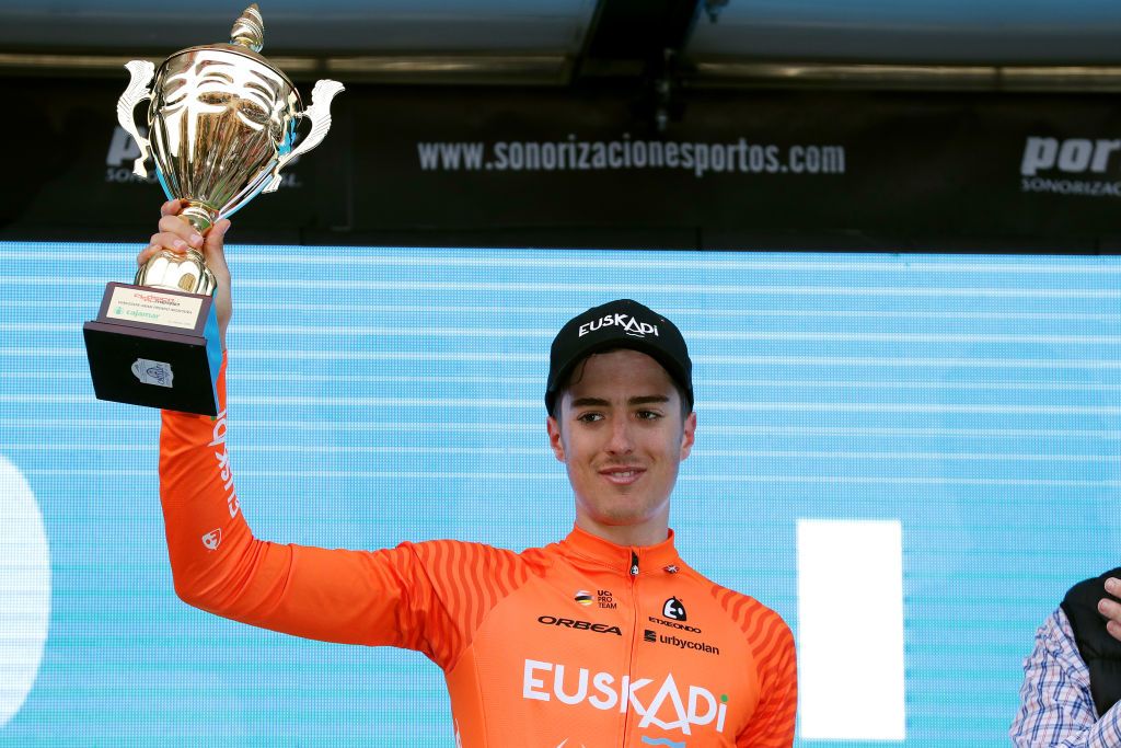 ROQUETAS DE MAR SPAIN FEBRUARY 16 Podium Joan Bou of Spain and Team Fundacion Orbea Winner Mountain Trophy Celebration during the 33rd Clsica de Almera 2020 a 1876km stage from Roquetas de Mar to Roquetas de Mar ClasicaAlmeria on February 16 2020 in Roquetas de Mar Spain Photo by Gonzalo Arroyo MorenoGetty Images
