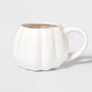 A white stoneware figural pumpkin mug is one of the best Target fall decor items.