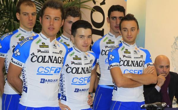 Sonny Corbelli, Domenico Pozzovivo, Gianluca Brambilla stand front row
