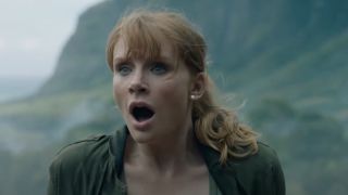 Shocked Bryce Dallas Howard in Jurassic World: Fallen Kingdom