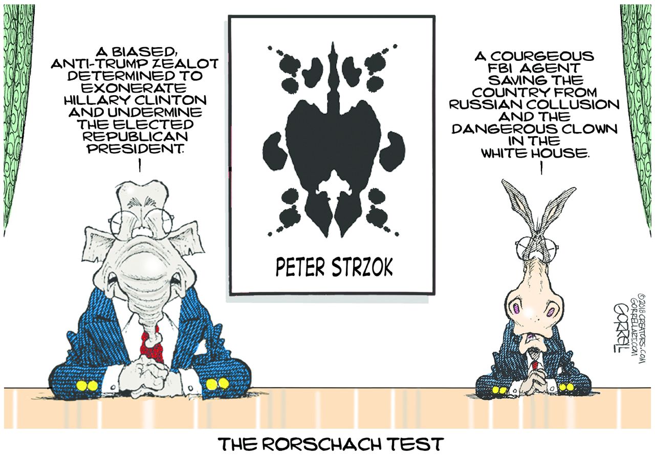 Political Cartoon U.S. Peter Strzok hearing GOP Republicans Democrats Rorschach test