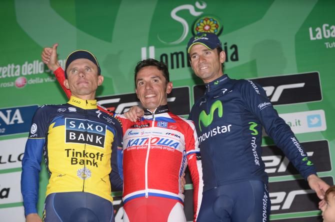The Lombardia podium with Majka, Rodriguez and Valverde