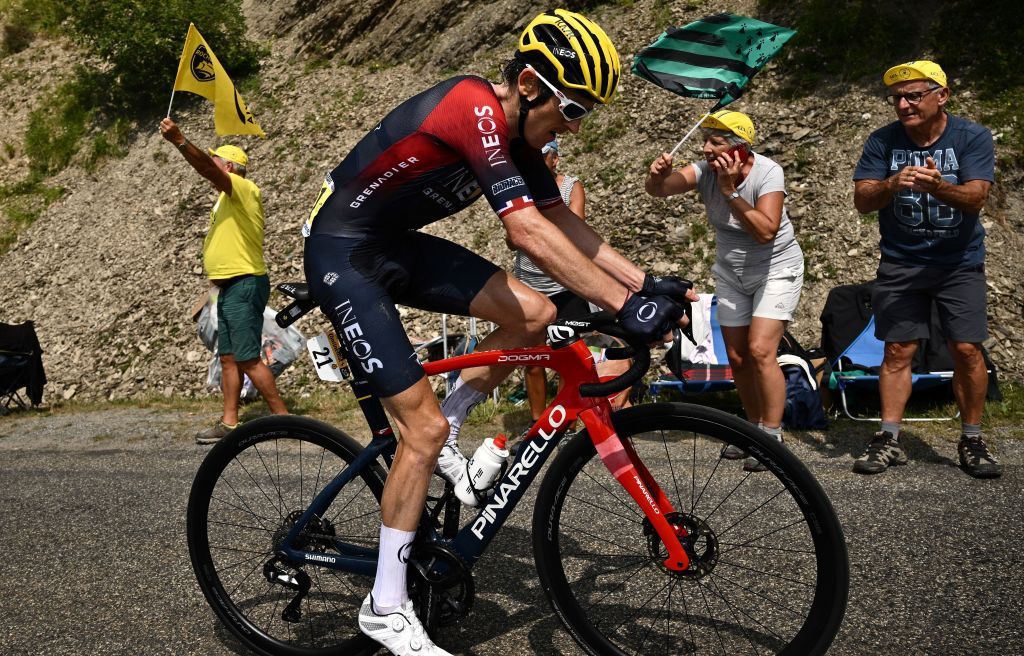 Ineos Grenadiers teams British rider Geraint Thomas cycles in the ascent of Col de Val LouronAzet during the 17th stage of the 109th edition of the Tour de France cycling race 1297 km between SaintGaudens and Peyragudes in southwestern France on July 20 2022 Photo by Marco BERTORELLO AFP Photo by MARCO BERTORELLOAFP via Getty Images