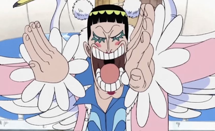 One Piece&#039;s Mr. 2 in his swan-themed outfit