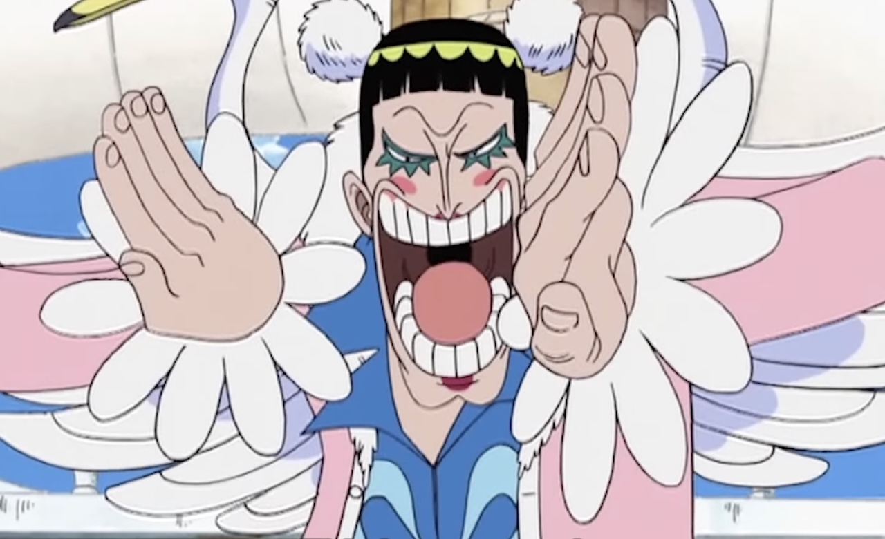 One Piece&#039;s Mr. 2 in his swan-themed outfit