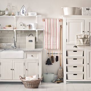 Cream utility room with open and closed storage
