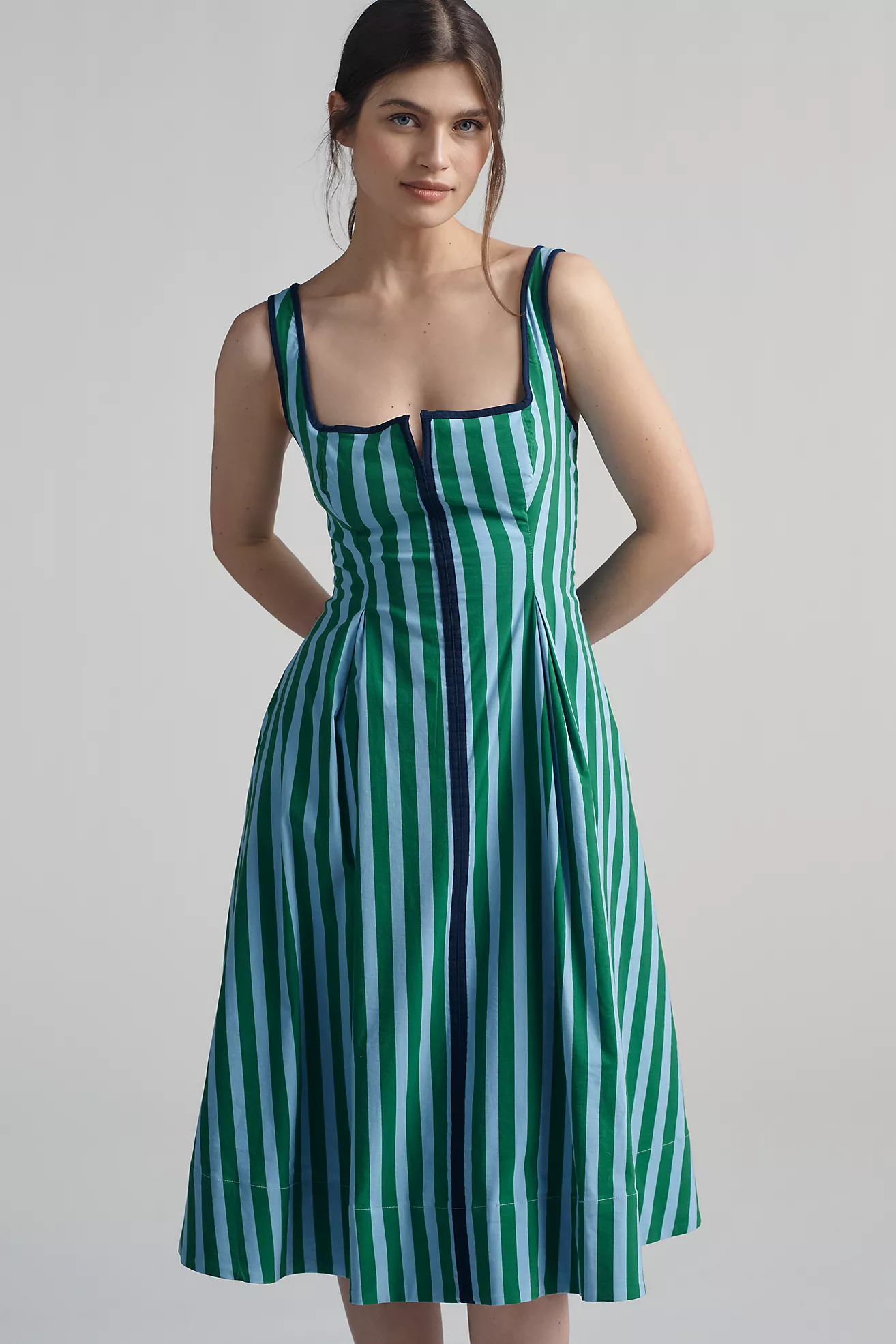 The Arlette Square-Neck Piped Jacquard Midi Dress by Maeve