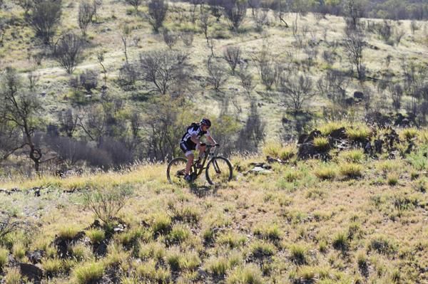 Simon Dec tackles Stage 5. He broke his bike frame in half on Day 1