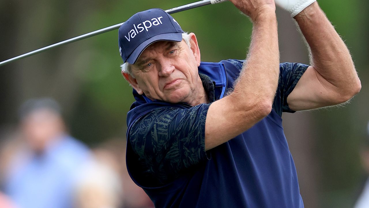 Nick Price takes a shot during the PNC Championship at Ritz-Carlton Golf Club