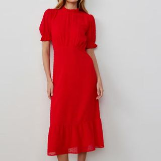 Red high neck, A-line midi dress from M&S