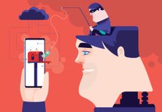 an animated thief stealing money from someone opening an email on their phone