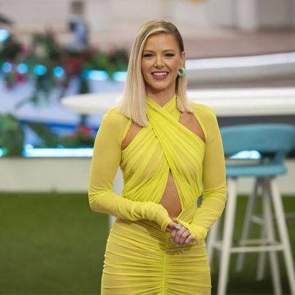 Host Ariana Madix stands inside the 'Love Island USA' villa.