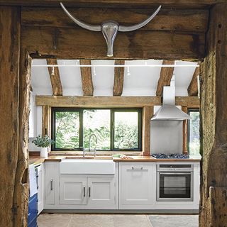 kitchen with original wooden beams