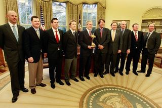 President George W. Bush with the 2008 US Ryder Cup team in The Oval Office. Credit: Getty Images