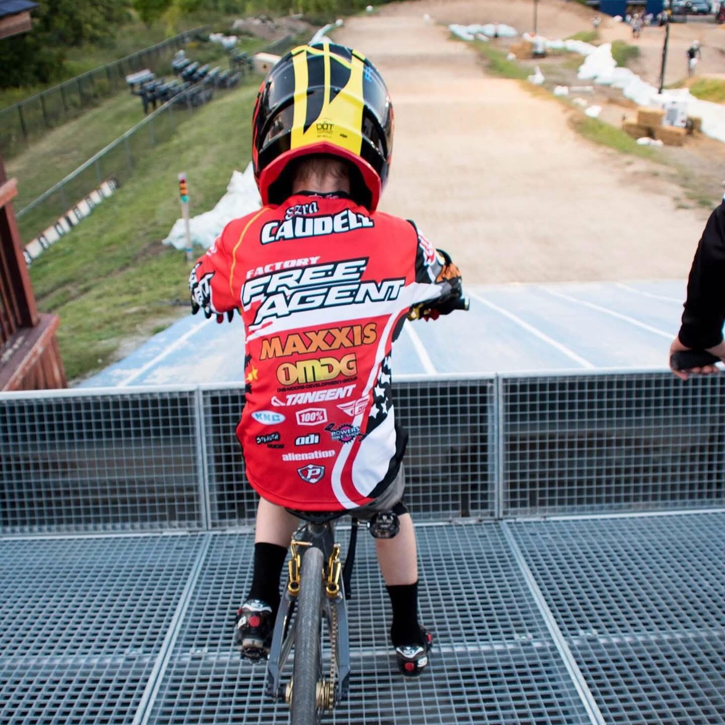 Ezra Caudell at the start gate for a BMX race in his early years in Georgia