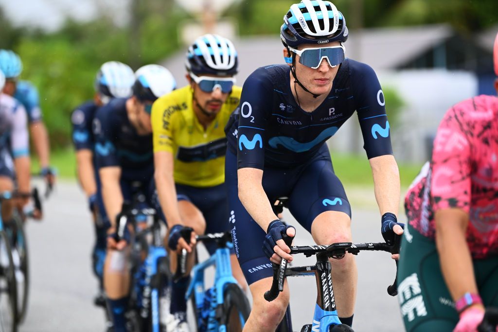 Matteo Jorgenson (Movistar) shepherding race leader Ivan Sosa at the 2022 Tour de Langkawi