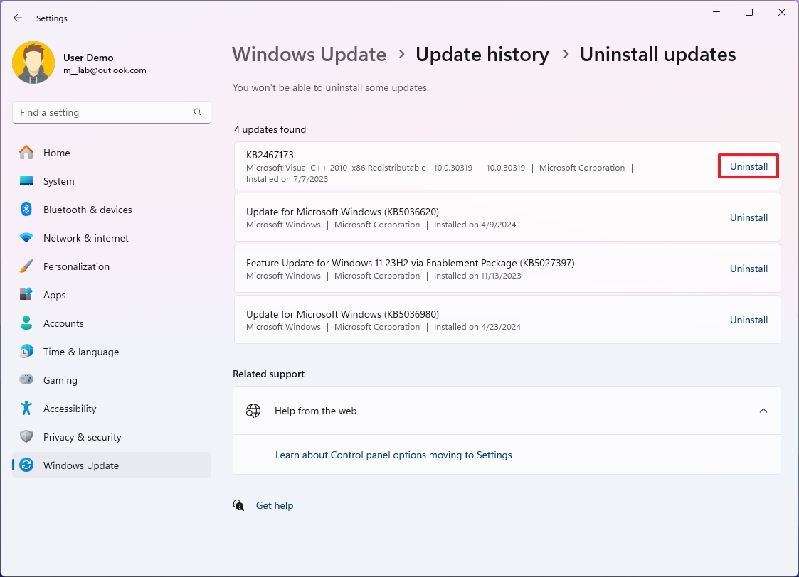 Windows 11 remove buggy update