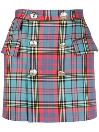 High-Waisted Check-Pattern Skirt