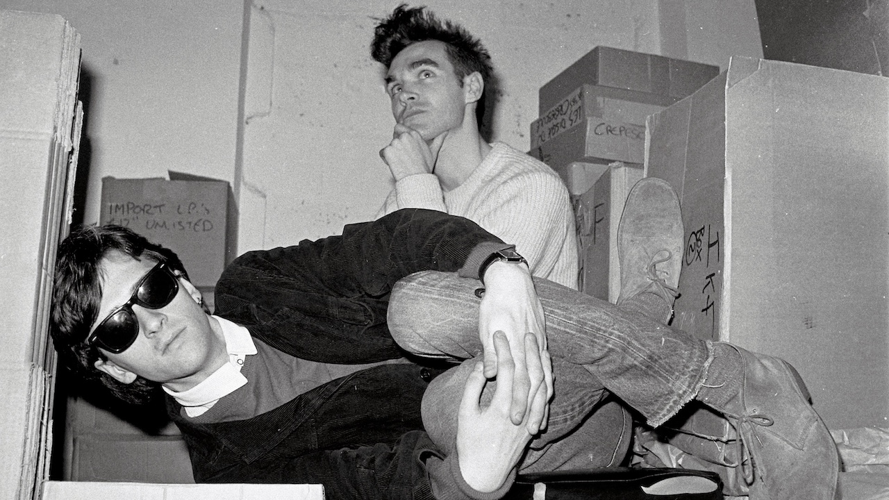 Johnny Marr and Morrissey of The Smiths in the store room of Rough Trade records in London in 1983