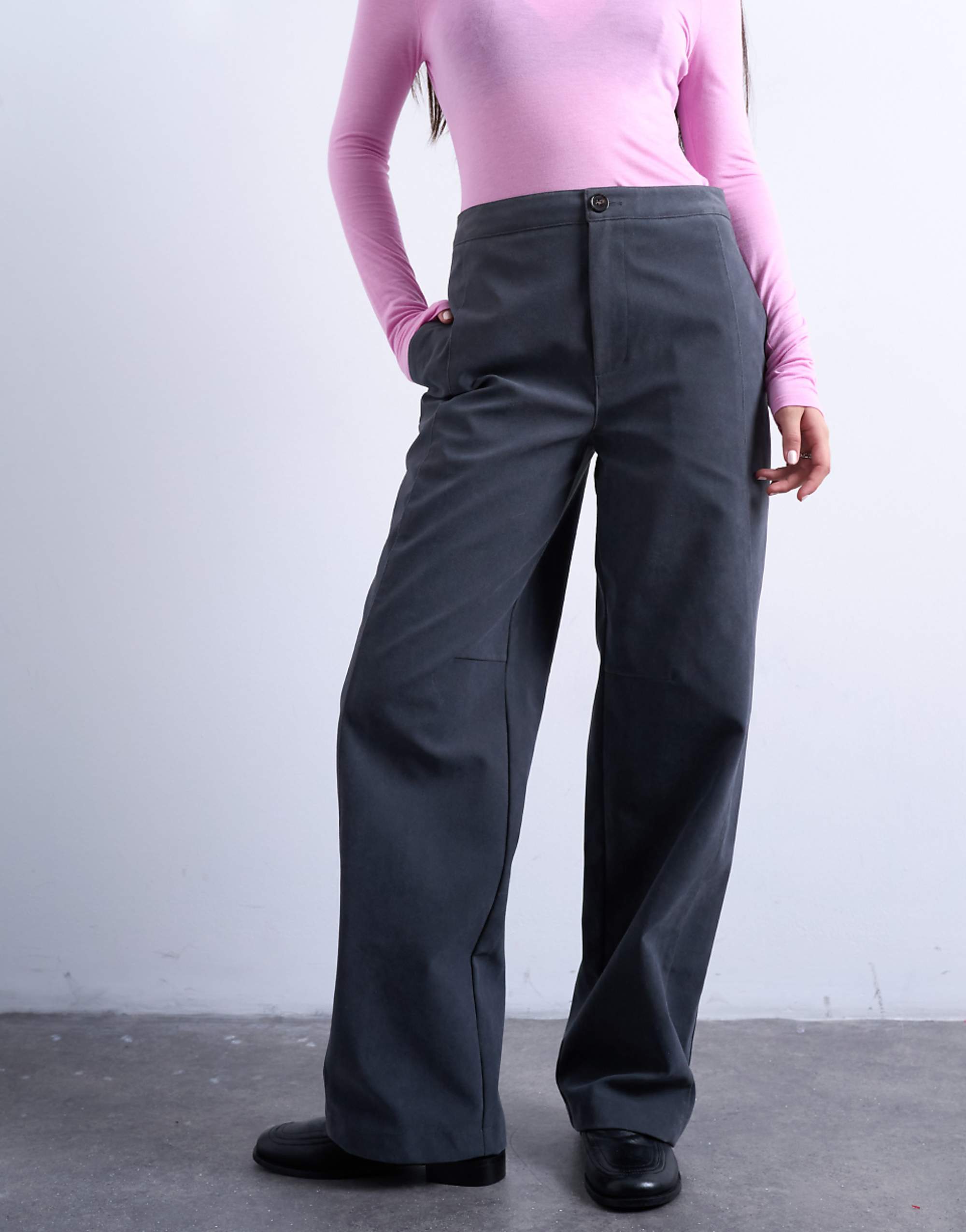 Topshop Faux Suede Wide Leg Pants With Seam Detailing in Slate