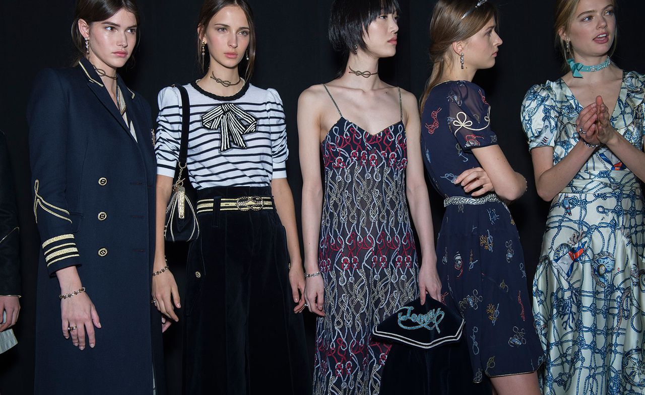 female models wearing navy, red and gold clothes from the Tommy Hilfiger A/W 2016 collection