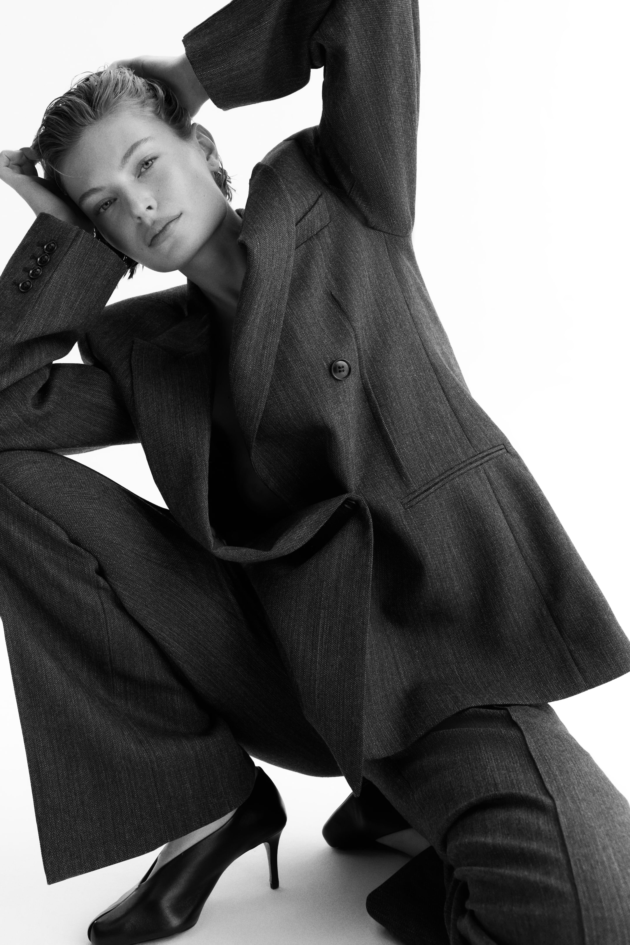 Double-Breasted Wool Blazer - Dark Grey