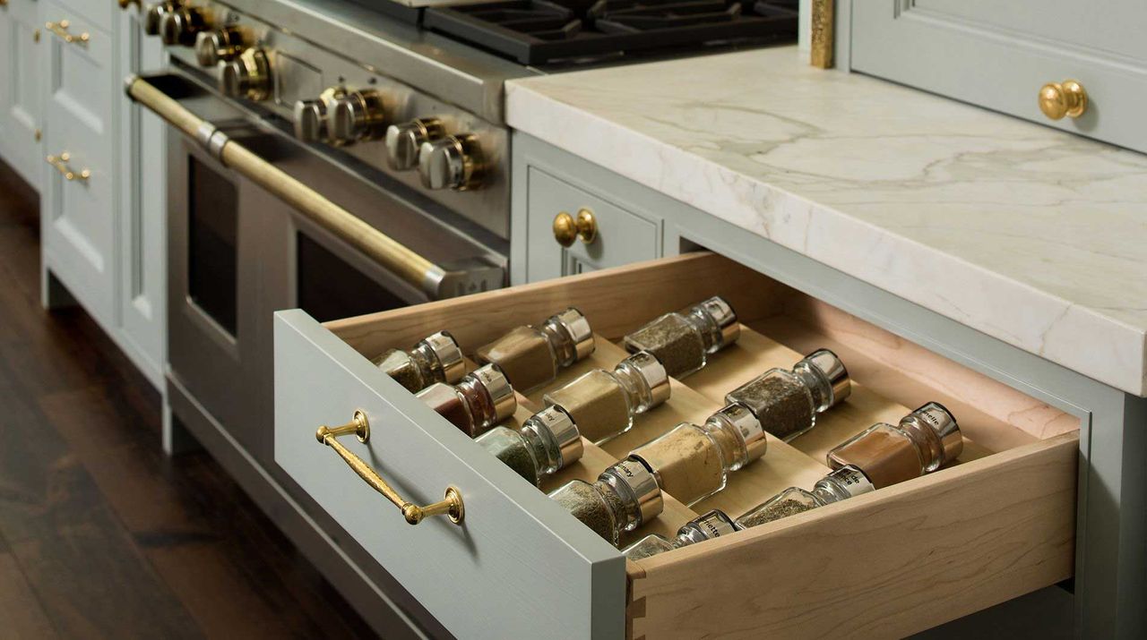 a drawer filled with spices