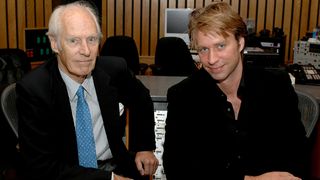 (EXCLUSIVE, Premium Rates Apply) Sir George Martin and son Giles Martin, producers of The Beatles' "LOVE" album, at Capitol Studios (Photo by Lester Cohen/WireImage)