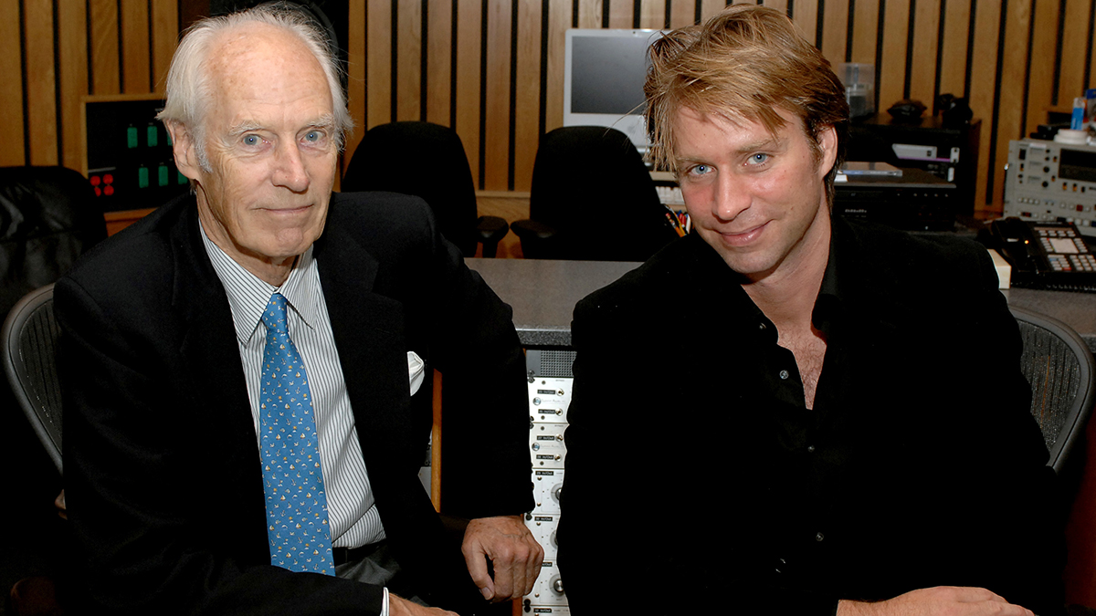 (EXCLUSIVE, Premium Rates Apply) Sir George Martin and son Giles Martin, producers of The Beatles' "LOVE" album, at Capitol Studios (Photo by Lester Cohen/WireImage)