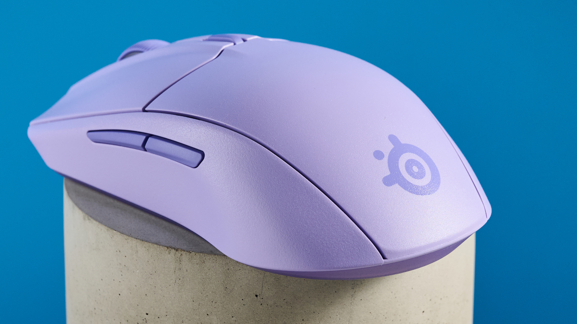 A lavender SteelSeries Rival 3 Wireless Gen 2 wireless gaming mouse
