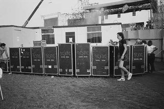 AC/DC flight cases lined up backstage