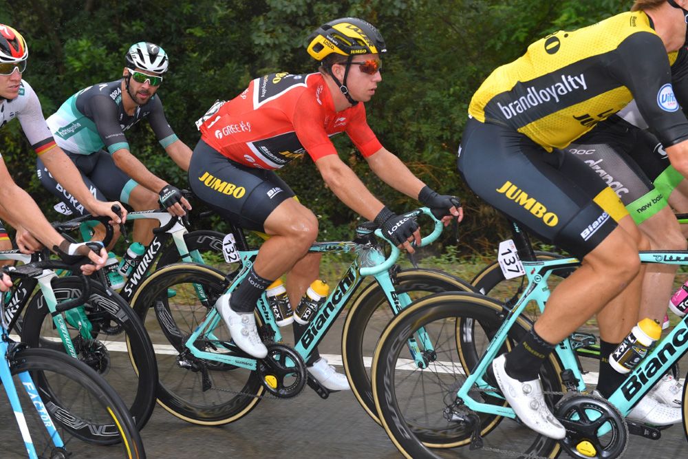 Dylan Groenewegen (LottoNL-Jumbo) in the leader's jersey