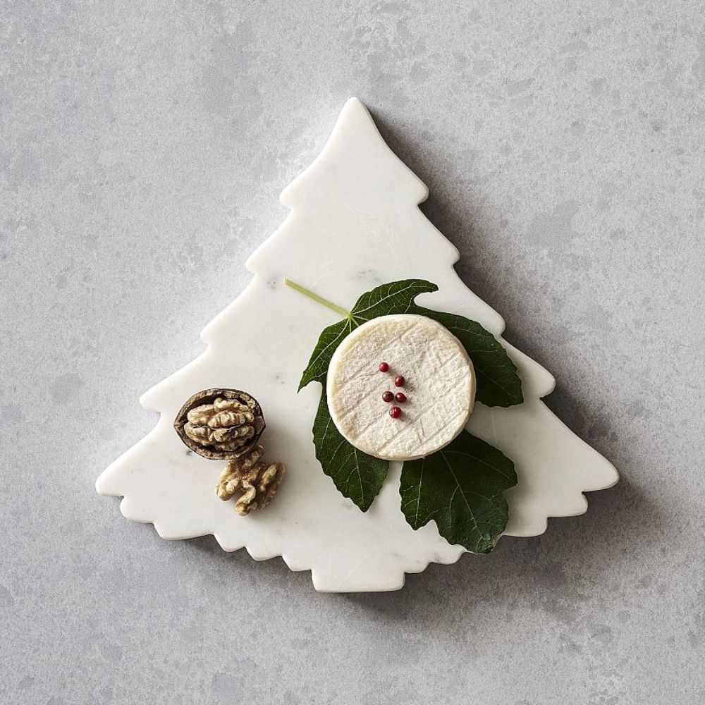 white marble christmas tree shaped cheeseboard