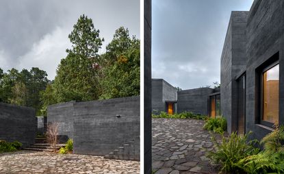 The courtyard and entrances to the pavilions at Casa Bruma